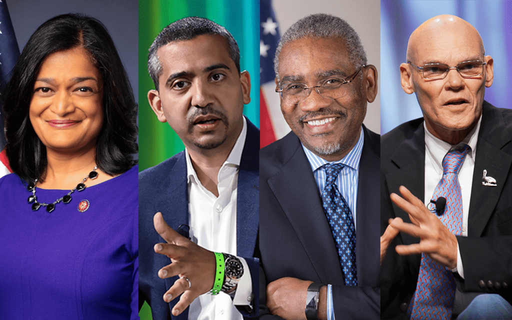 Rep. Pramila Jayapal, Mehdi Hasan, Rep. Gregory Meeks, and Charles P. Pierce